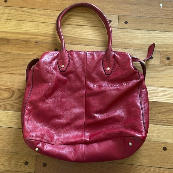 B Makowsky Red Leather Oversized Tote Shoulder Bag Handbag AS IS - Picture 5 of 9